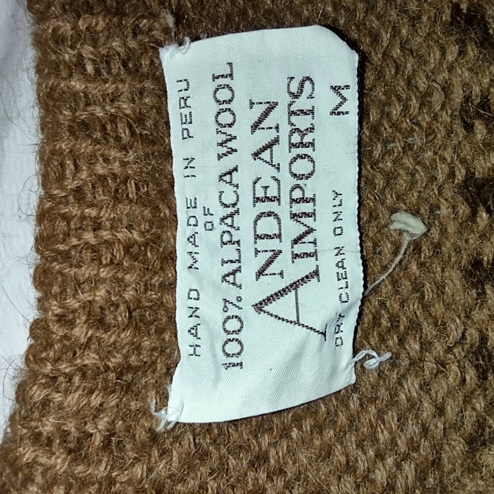Vintage Handmade Andean Imports 100% Alpaca Wool Beige/Brown Sweater Size M - Picture 8 of 9